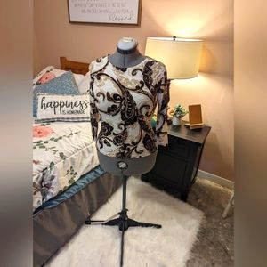 JM Collection brown, black, and cream textured swirl top Petite Small